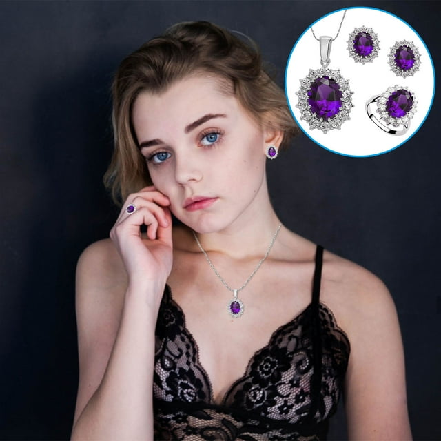 Fiudx Conjunto de Joyería de Estilo Moderno con Anillo de Cristal, Pendientes, Collar y Joyería de Boda para Mujer.