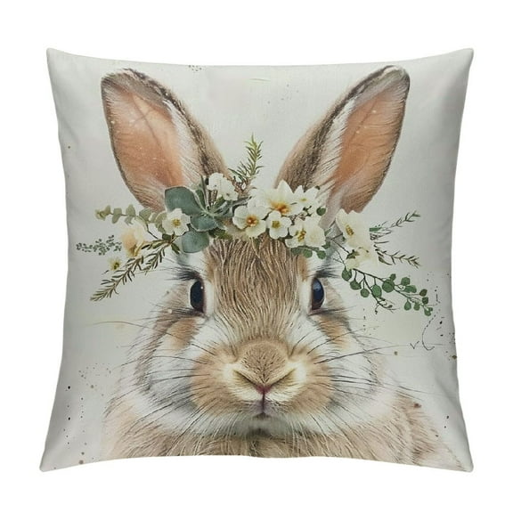 JRXY Bunny Easter Pillow Covers Rabbit Greenery Flower Easter Decorations Spring Outdoor Farmhouse Pillows Decorative Throw Pillows Cases Indoor Decor Cushion Covers for Home Sofa White