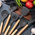 thumbnail image 3 of Juego de utensilios de cocina, utensilios de cocina de silicona Juego de utensilios de cocina antiadherentes resistentes al calor con mango de madera 12 piezas de utensilios de cocina que incluyen, 3 of 5