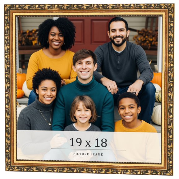 19x18 Frame Black & Gold Solid Wood Picture Frame Width 1.125 Inches | Interior Frame Depth 0.375