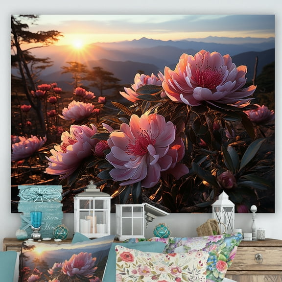 Designart "Dusk'S Pink Floral Tapestry" Rhododendron Wall Art Prints