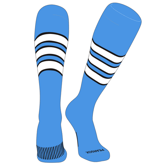 PEAR SOX Striped OTC Baseball, Softball, Football Socks (C) Sky Blue, Black, White (XS)