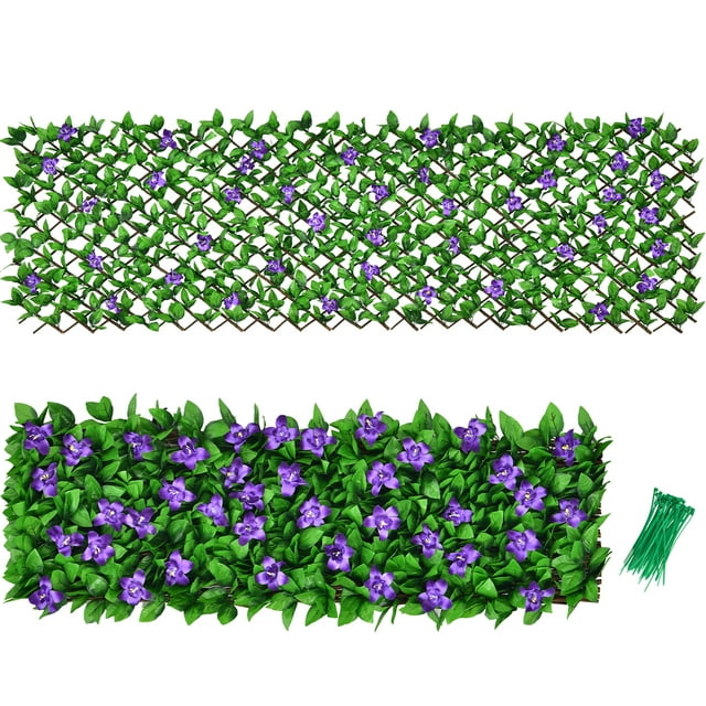 Costway Ex pandable Fence Privacy Screen Faux Ivy Panel w/Purple Flower 1 PACK