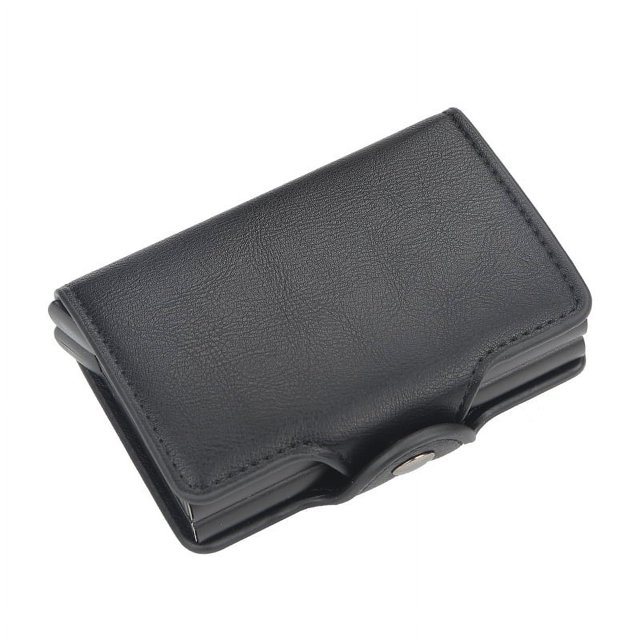 Tarjetero corto europeo y americano para hombre, tarjetero con múltiples posiciones para tarjetas, de aleación de aluminio, con cepillo antirrobo, con hebilla magnética y RFID