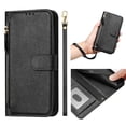 thumbnail image 3 of Funda para Motorola MOTO G35 con cremallera tipo cartera, tarjetero, marco de fotos, soporte y cordón, de piel sintética. Negro, 3 of 5