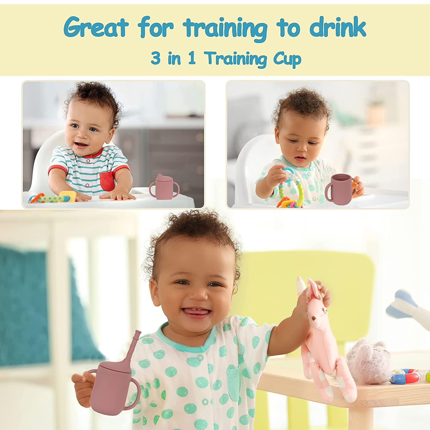 Silicone Straw Cup Baby Trainer Cup 100% Soft Silicone Straw