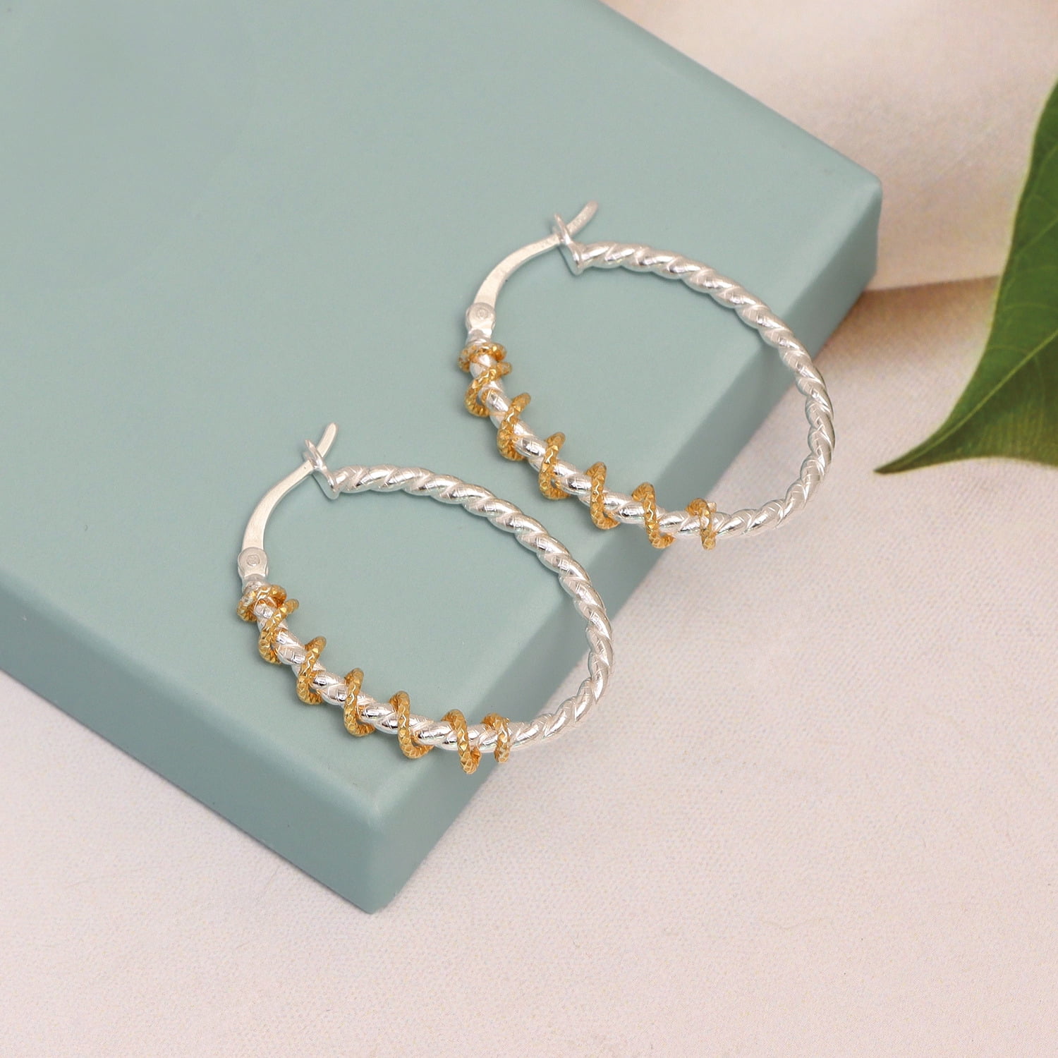 LeCalla 925 Sterling Silver Jewelry Three Tone Diamond Cut Design Hoop Earring for Women and Teen 30MM