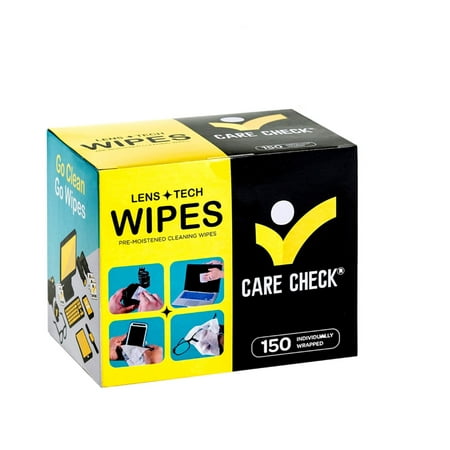 Screen And Lens Cleaner Care Check Lens + Tech Wipes - 150 Pre-moistened Cleaning Wipes for Cameras, Laptops, Cellphones, Eyeglasses & Other Screens ()