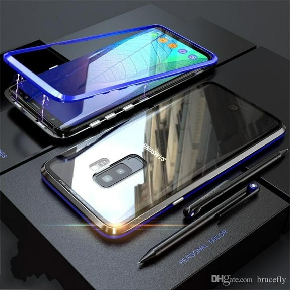 Magnetic Samsung Galaxy S9 Plus Case (Blue) Double Sided Tempered Glass Screen Protector Shockproof and Scratch Resistant Protection