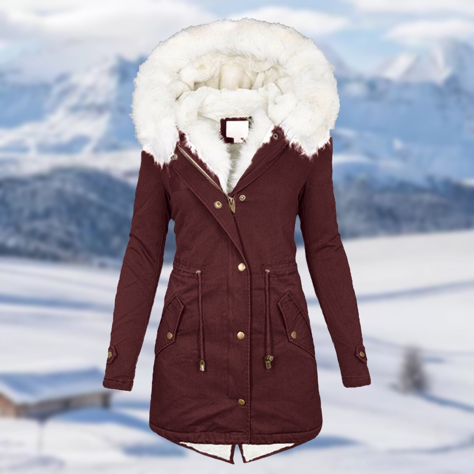 Jacket Denim Trench Parka Outwear US Winter Women Warm Collar Hooded Long Coat