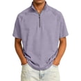 thumbnail image 2 of Domuza Men's Quarter Zip Up Shirts Lightweight Mock Neck Sweatshirt Casual Short Sleeve Solid Color Athletic Shirt Light Purple 4XL, 2 of 5