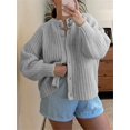 thumbnail image 3 of Gupgi Women Knitted Cardigan Slim Sweaters Casual Button Down Crewneck Jacket Fall Solid Color Outwear, 3 of 6