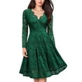 thumbnail image 3 of ROMANCE VICTORY Women's V Neck Long Sleeve Vintage Floral Lace Party Cocktail Pencil Dress, 3 of 10