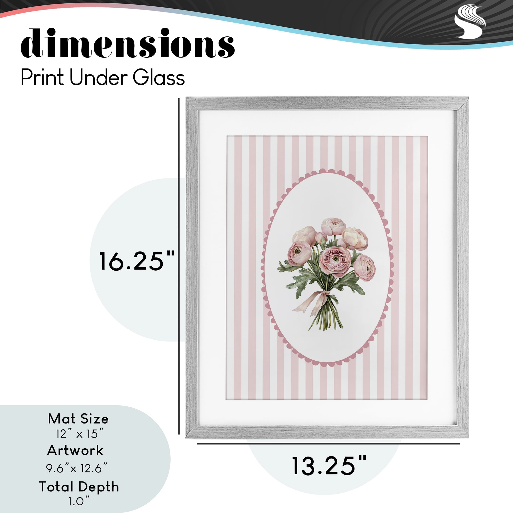 Peony Bouquet on Gentle Stripes Gray Framed Print Under Glass, design by Christine Simpson Art