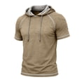 thumbnail image 4 of Yertdoel Hoodies for Men Solid Color Short Sleeve Drawstring Hooded Sweatshirt Fall Comfy Breathable Workout Fitness Casual Tops, 4 of 6