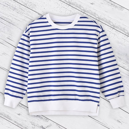 XXWXYD Cartoon Stripes Kids Sweatshirt Soft Cotton Warm Crewneck Long Sleeve Pullover Top for Girls Trendy Loose Fit Casual Wear