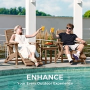 Ciokea Folding Adirondack Chair with Ottoman HDPE Pool Chair Pull Out Footrest with 2 Cup Holders Patio Garden Teak