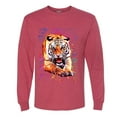 thumbnail image 2 of Wild Bobby, Tiger Growling Colorful Trippy Tie Dye Animal Lover Mens Long Sleeve Shirt, Vintage Heather Red, 2XL, 2 of 3