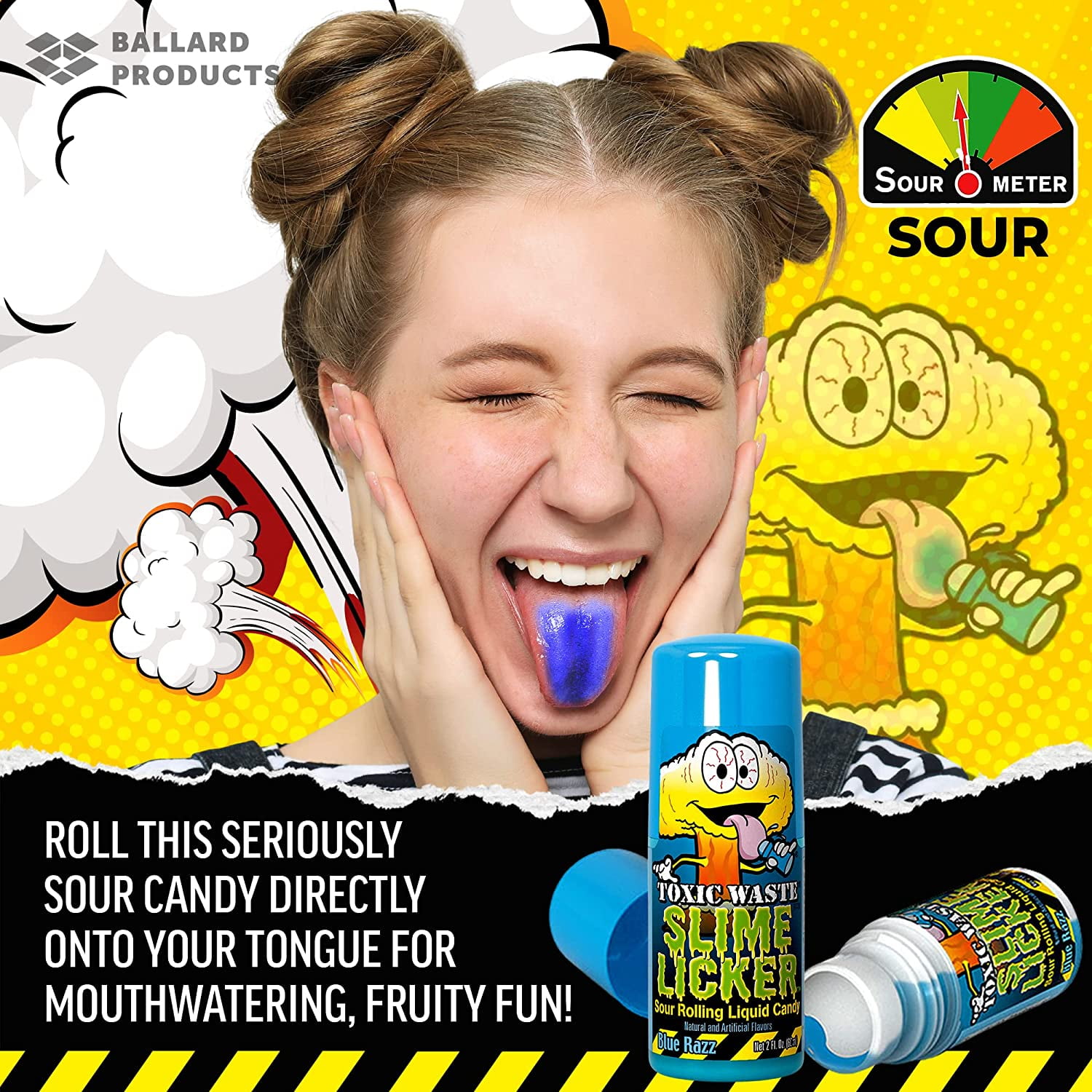 Slime Licker - Sour Rolling Liquid Candy - 4-Pack of Blue Razz Flavor - 2  ounces each Bottle - Toxic Waste - TikTok Challenge Trend Blue-Raspberry 2  Fl Oz (Pack of 4)