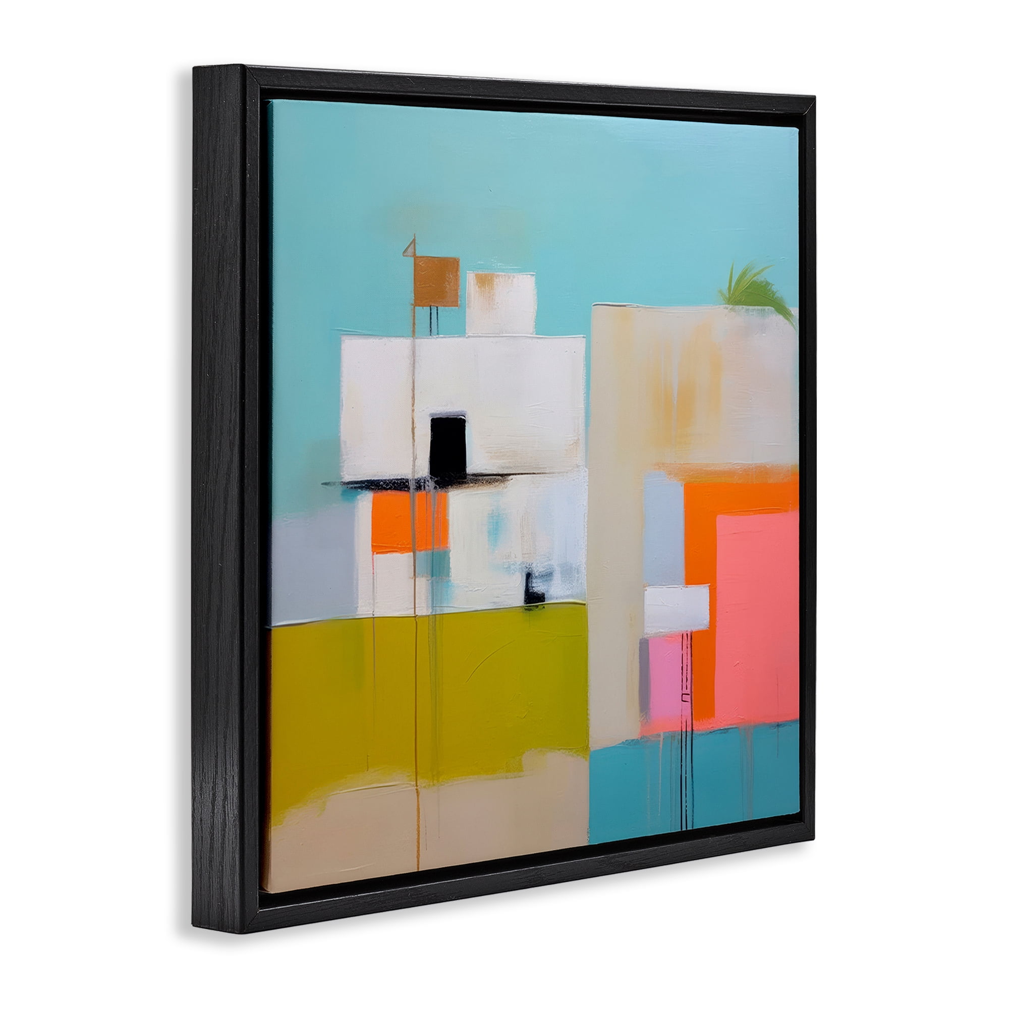 Stupell Industries Tropical Villa House Abstract Painting Black Floater Framed Canvas Art Print Wall Art, 18 x 18