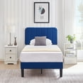 thumbnail image 2 of VECELO Twin Size Upholstered Beds, Modern Platform Bed Frame with Adjustable Headboard, Wooden Slats Support/No Box Spring Needed, Dark Blue, 2 of 13