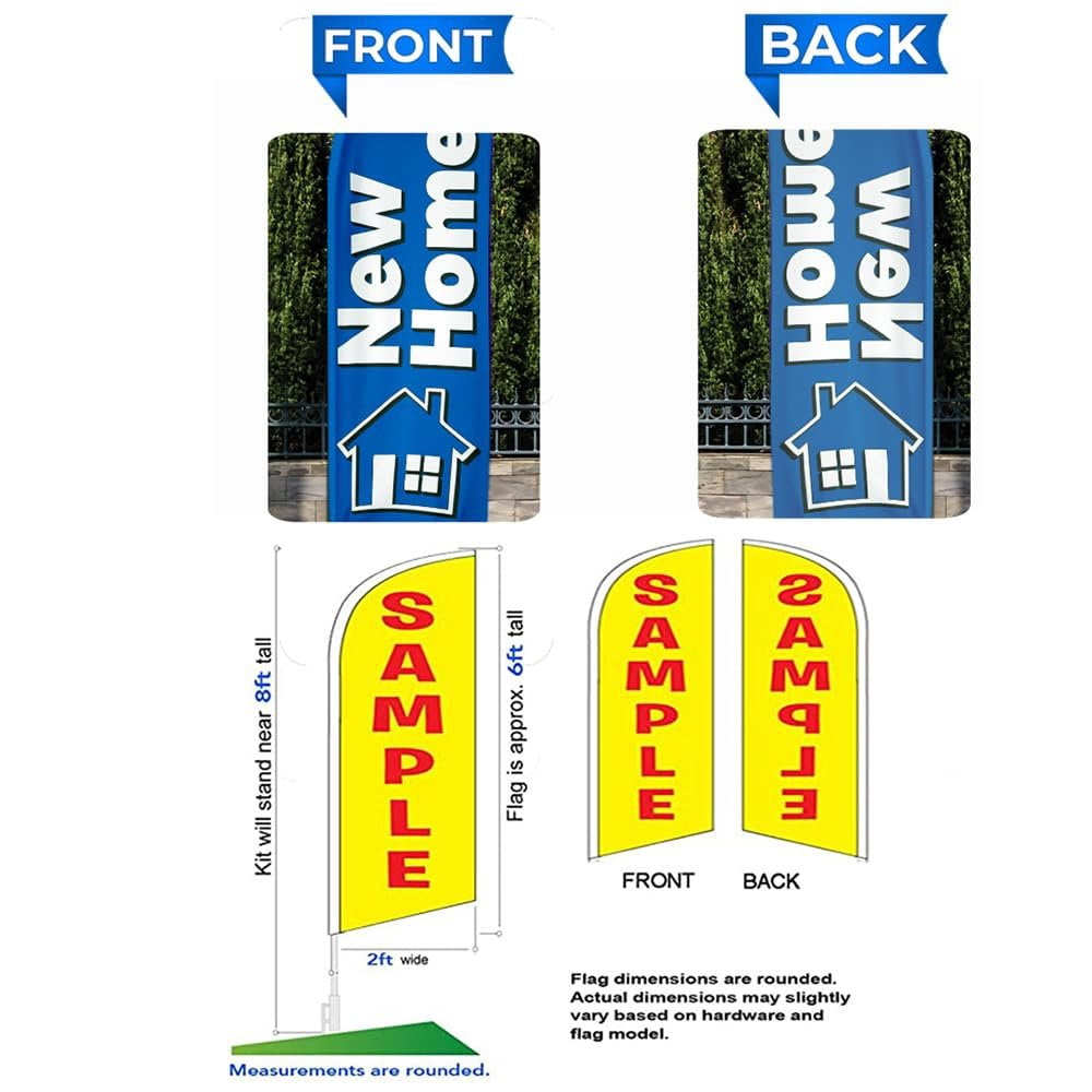 New Homes 6ft Swooper Feather Flag for Real Estate outdoor Business Advertising windless Banner with Complete Pole Kit of 8ft and Ground Stake