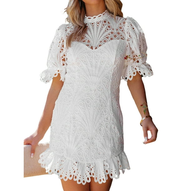 Txlixc Mujeres Temperamento Vestido Hollow Crochet Encaje
