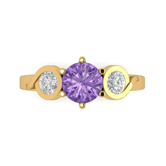 1.72 ctw 3 Stone Anniversary Ring for Women | Round Cut Simulated Alexandrite | Hyperallergenic Solid 14K Yellow Gold