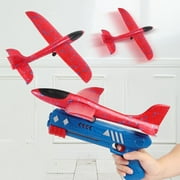 TiokMc Foam Airplane Launcher Toy Set, 3 Pack Catapult Planes with 2 Flight Modes and Stickers, Outdoor Flying Toys for Kids Boys Girls Ages 4-10