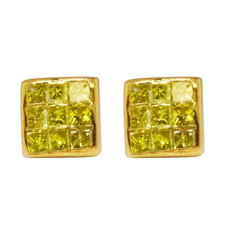 Jewelry Unlimited 10k Yellow Gold Real Canary Princess Diamond 10k Yellow Gold Real Canary Princess Diamond Studs Earrings 0 25ct