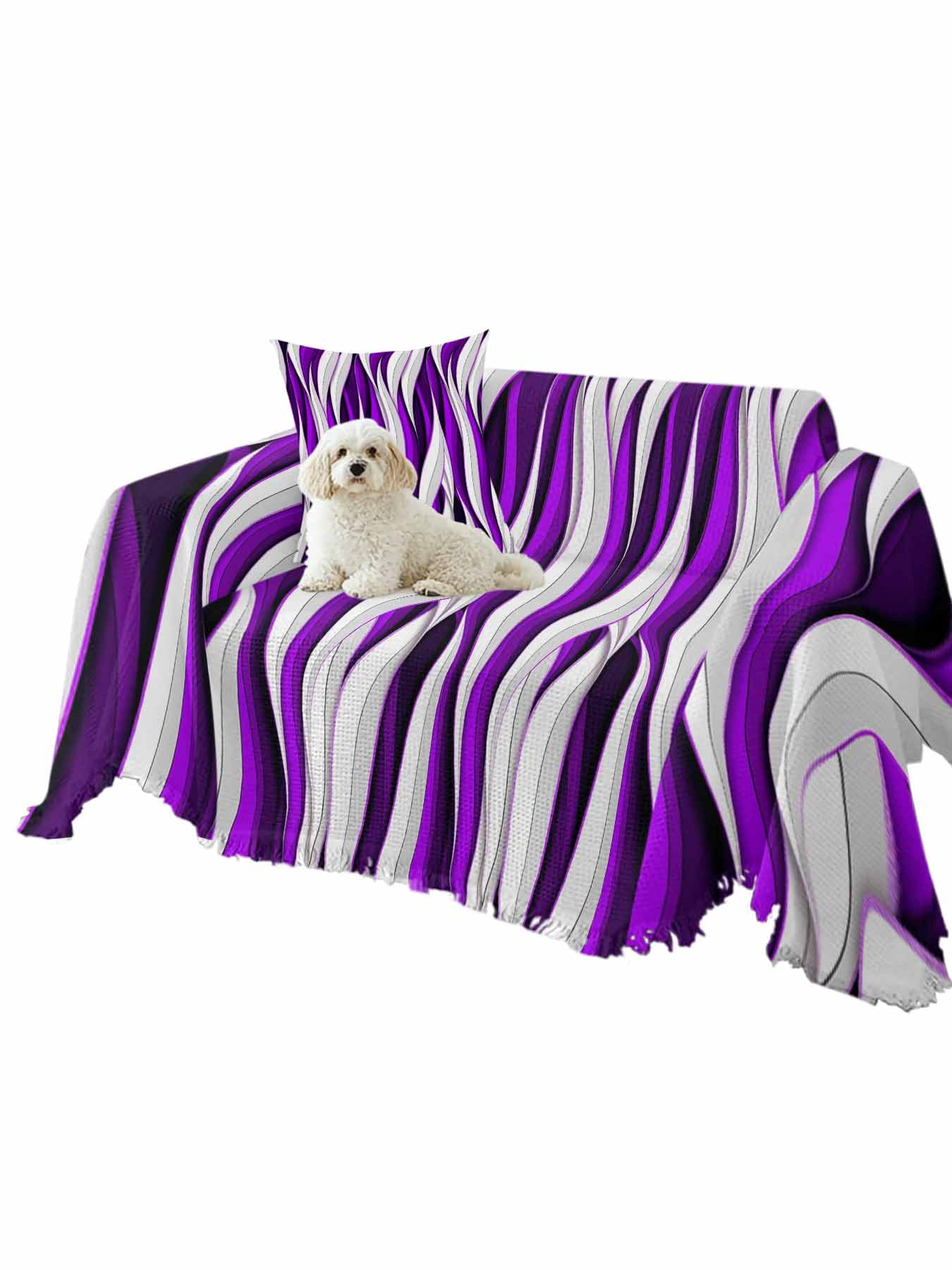 Purple White Moire Couch Cover, Modern Abstract Art Sofa Cover Blanket for 2 Seat Cushion,Sectional Sofa Slipcover Furniture Protector for Living Room Bedroom 71''x102''