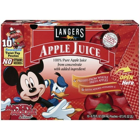 Langers Mickey Mouse & Friends 100% Apple Juice Drink Pouches, 6.75 Fl. Oz.