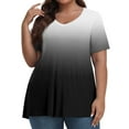 thumbnail image 2 of TQWQT Plus Size Womens Tops Summer Women Dressy Blouses V Neck Pllus Size Short Sleeves Tee Gradient Print Casual Tshirt 5x Women Plus Size Clothing Black 3XL, 2 of 6