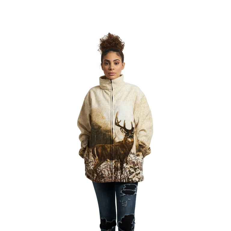 Men's Women's Sweater Jacket Full Zip Fleece Deer Wildlife