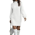 thumbnail image 5 of KelaJuan Women Knitted Sweater Dress Solid Color Turtleneck Casual Long Sleeve Mini Party Dress for Beach Cocktail Streetwear, 5 of 6