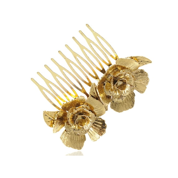 Golden Tone Metal Vintage Floral Rose Leaf Hair Pin Clip Comb