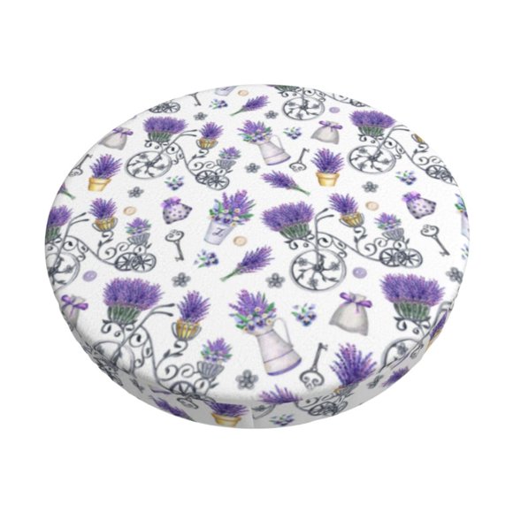 Disketp Lavender Bicycle Funda Redonda para Taburete, Funda de Cojín para Silla de Bar Suave y Elástica-12 inch