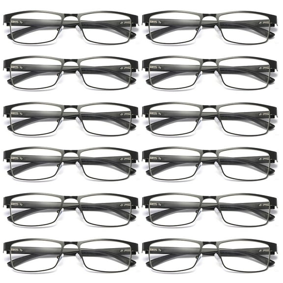 12 Pairs Mens Rectangular Blue Light Blocking Reading Glasses Spring Hinge Readers  0.75