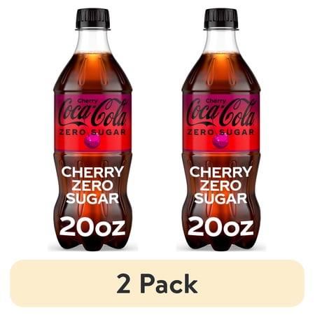 (2 pack) Coca-Cola Zero Sugar Cherry Soda Pop Bottle, 20 fl oz