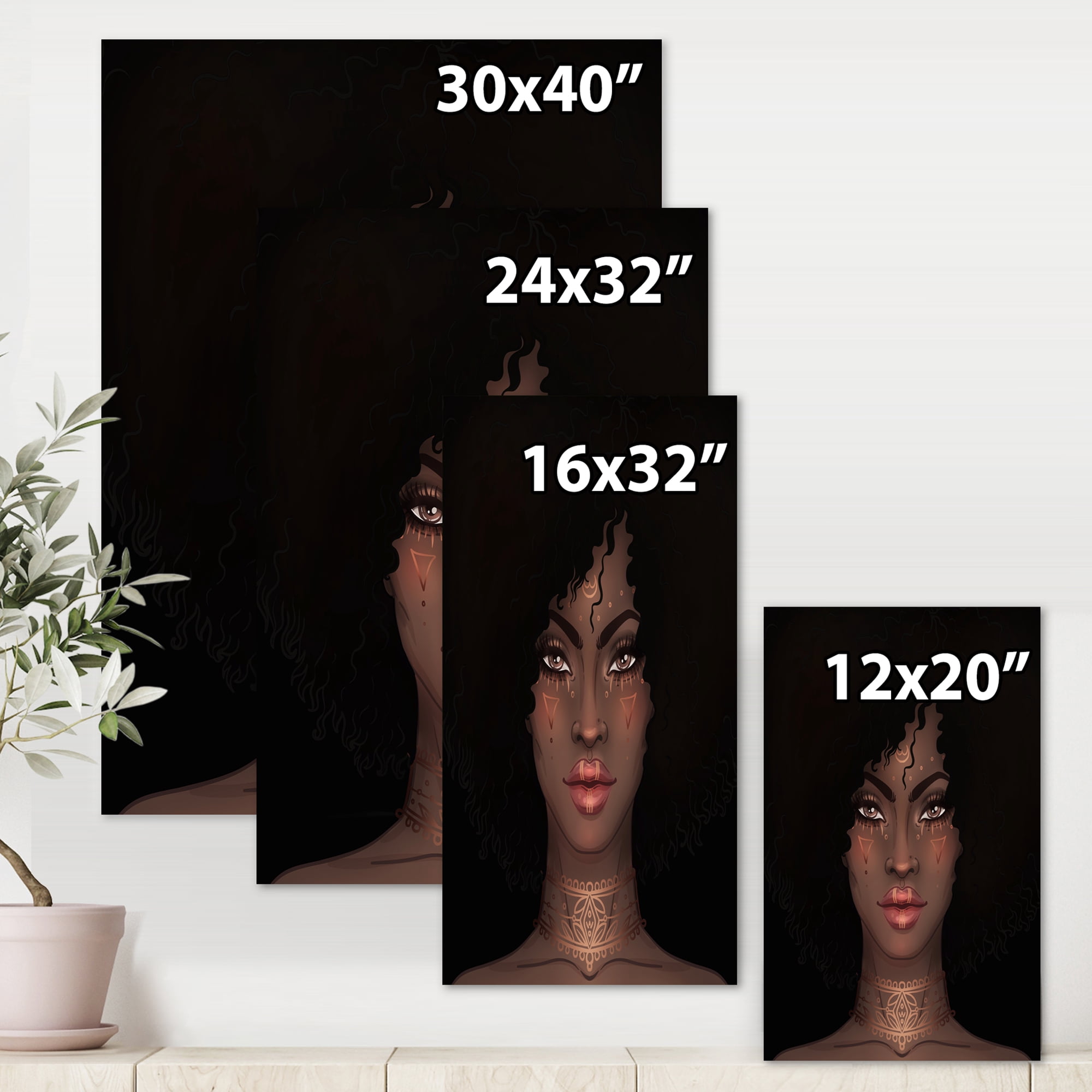 Designart ' Portrait of Afro American Woman II ' Modern Canvas Wall Art Print