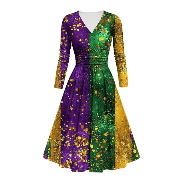 FcBaudy Robe à Manches Longues à Col en V, Robes d'Été pour Femmes, Robes pour Femmes Robe Imprimée pour Dames Style à Manches Longues à Col en V Robe pour Femme