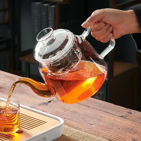 1pc Glass Thick Tea Pot Set 1250ml/42.2oz Tea Steamer Tea Cooker Tea Water Separation Household Tea Kettle