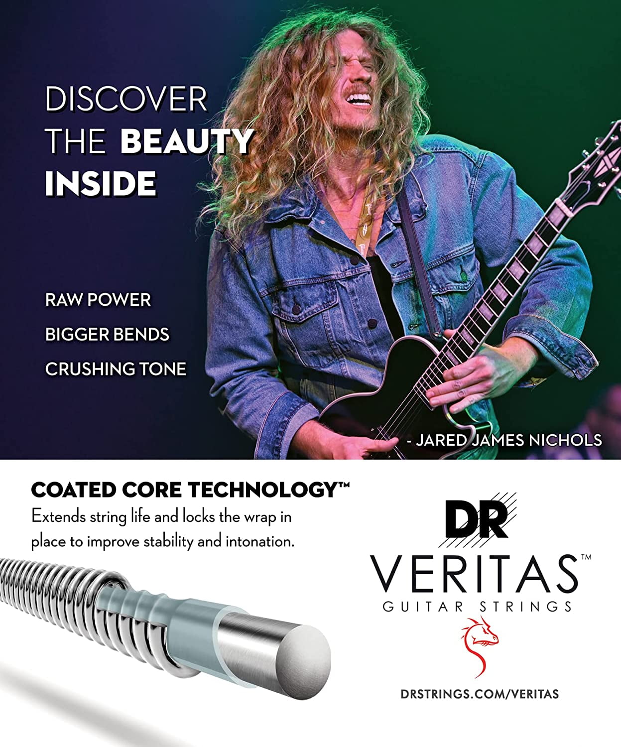 DR Strings VERITAS Uncoated Accurate Core Technology Electric Guitar Strings 3-Pack Medium (10-46)