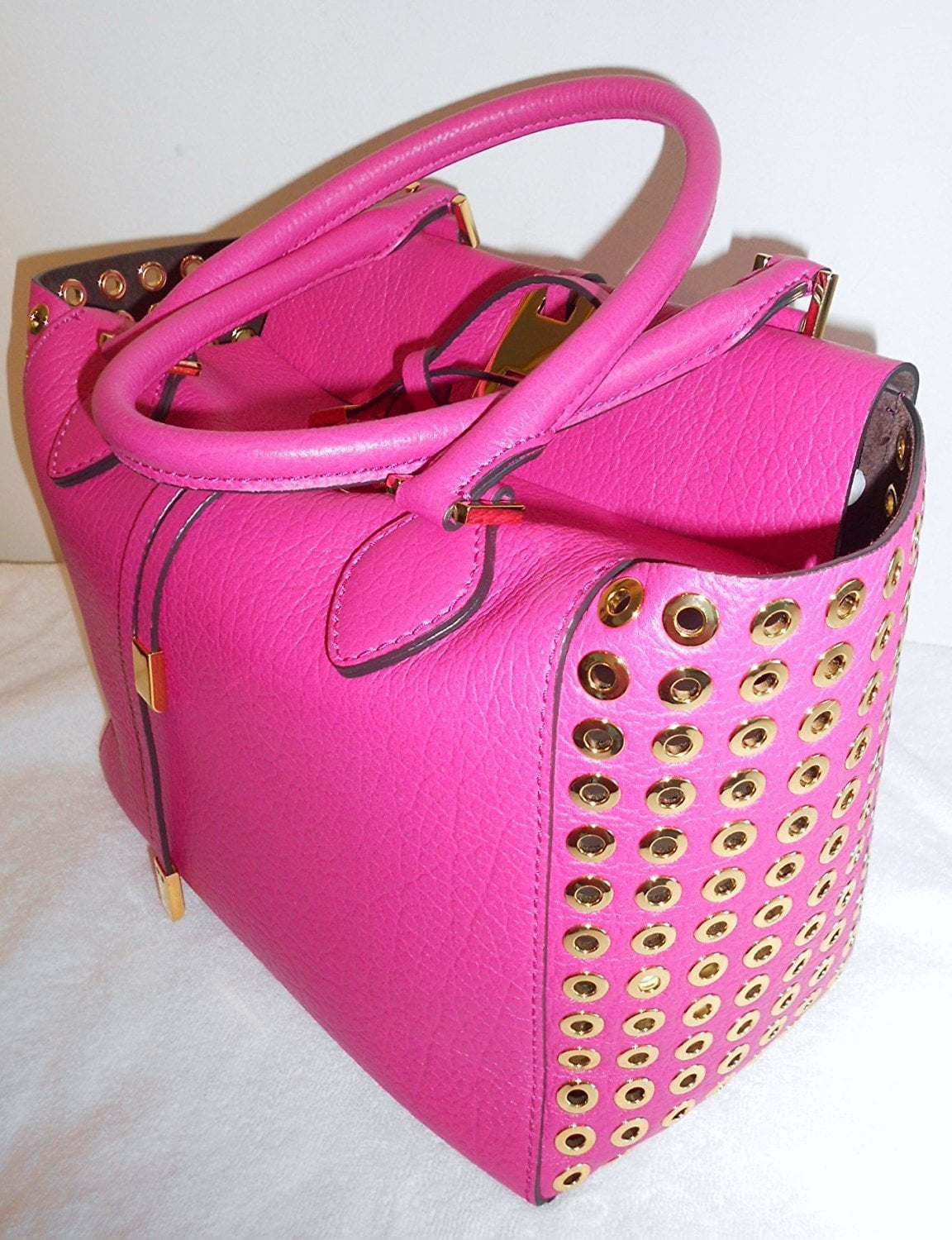 Michael Kors Collection Fuschia Leather Grommet and Silver Miranda ...