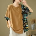thumbnail image 2 of Sexlip Womens Swimsuit Set Floral Patchwork Cover Up Design Crew Neck Short Sleeve Loose Silhouette Quick Dry Fabric for Beach Outings Brown XXXXXL, 2 of 7
