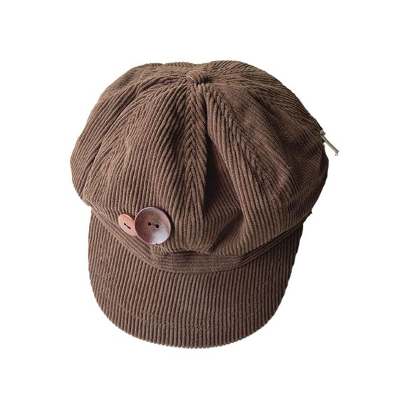 Corduroy Newsboy for Women, Vintage Japanese Baker Boy Hat with Button, Face for Small Visor Eight-Panel