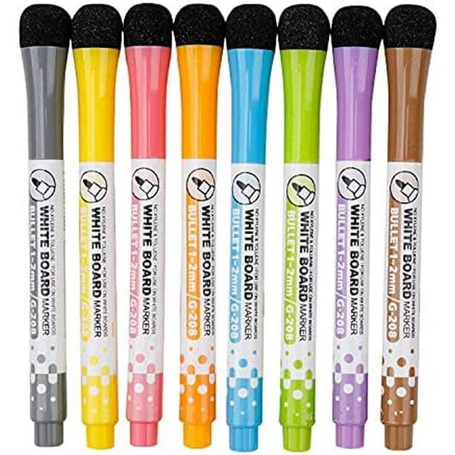 Whiteboard Marker, Magnetic Dry Erase Marker with Eraser, Multi-Color, Quick Dry, Easy to Remove and Clean (8 Pieces)