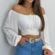thumbnail image 3 of Top con mangas abullonadas, Top con hombros descubiertos, blusa con hombros descubiertos para mujer, Top fruncido con lazo en la espalda, calidad inigualable, 3 of 6