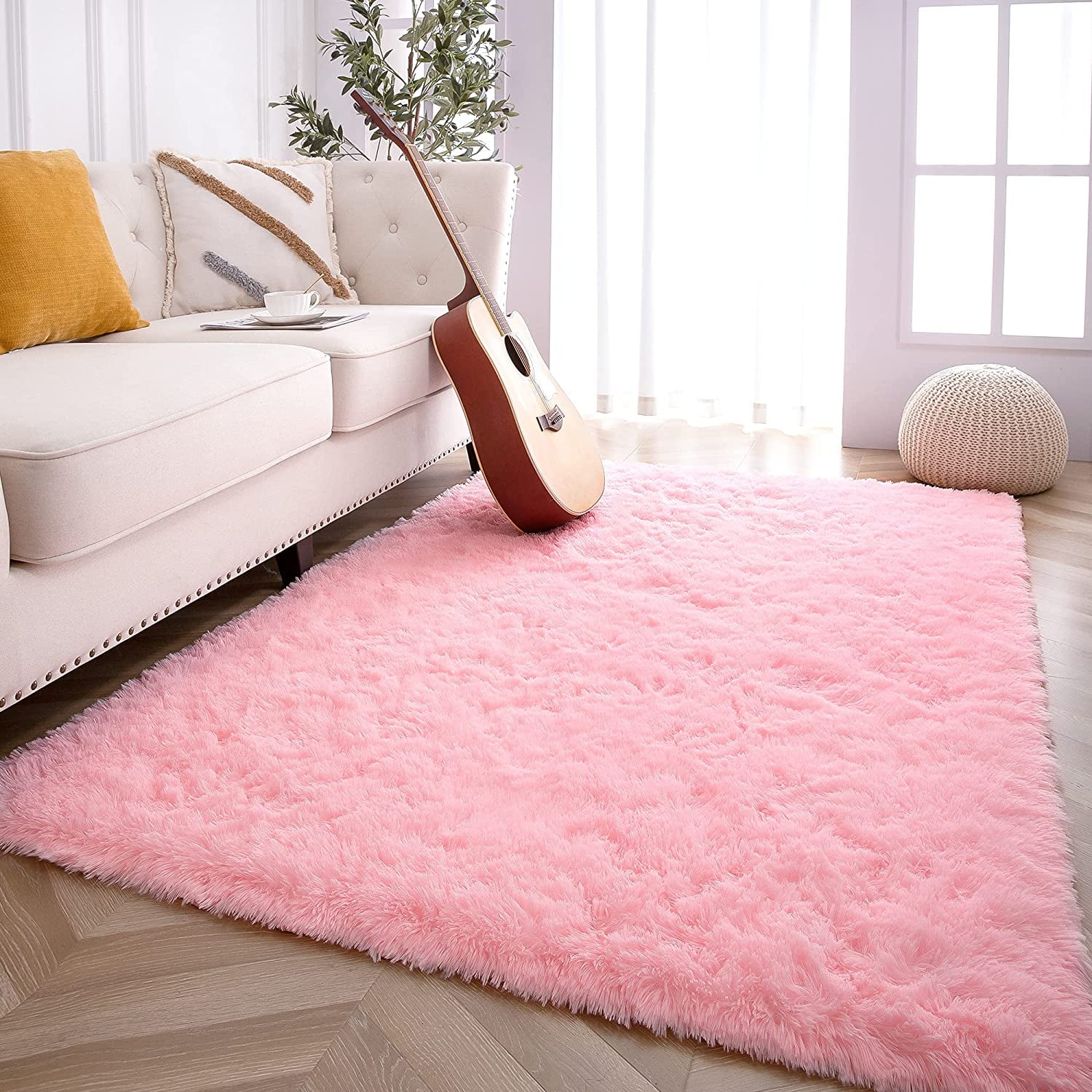 JOYFEEL Soft Fluffy Pink Rugs for Girls Bedroom Living Room, Fuzzy Faux Fur  Area