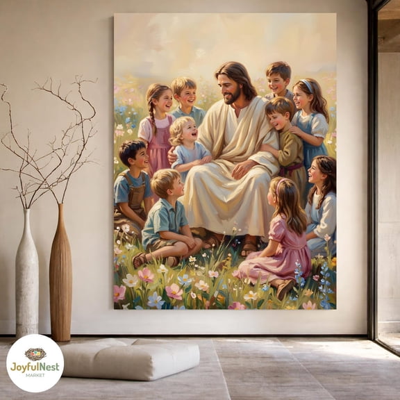 Jesus With Children Print, Religious Nursery Decor, Faith Wall Art